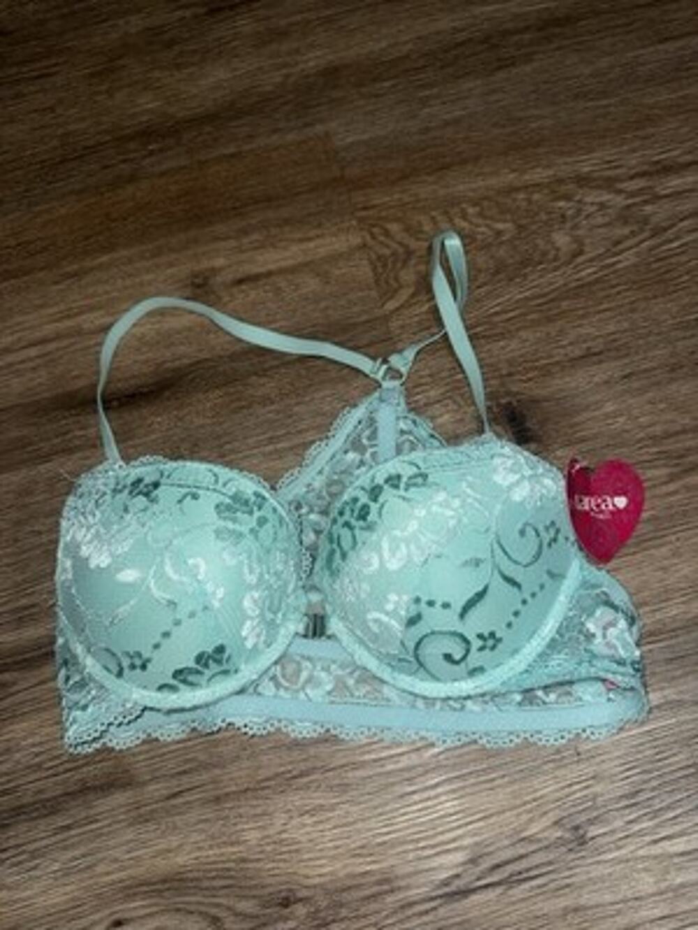 NWT Tarea Rue 21 Teal Lace Deep Plunge Bra Front Clasp 34B